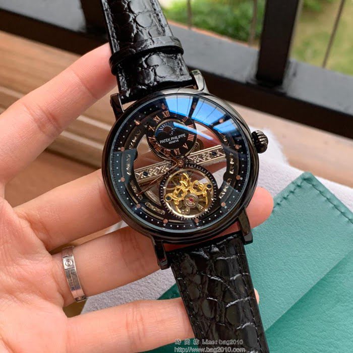 百達翡麗PATEK PHILPPE 最新設計鏤空新品 頂級全自動機械機芯 真牛皮錶帶 精品男士腕表  wssb3698